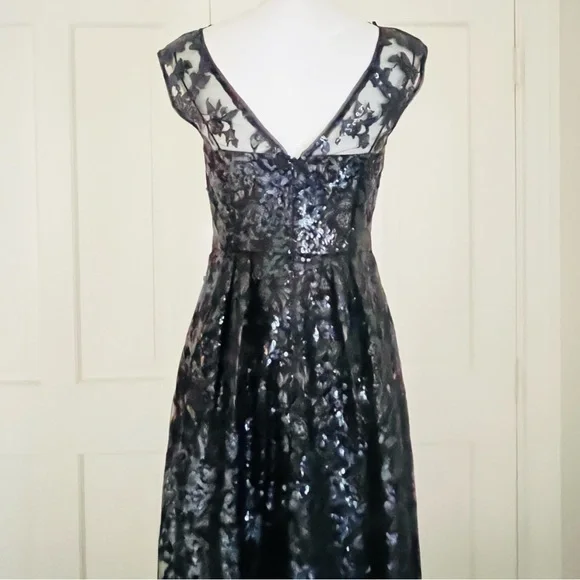 Kay Unger navy black embellished tea length gown 4 - Picture 7 of 13